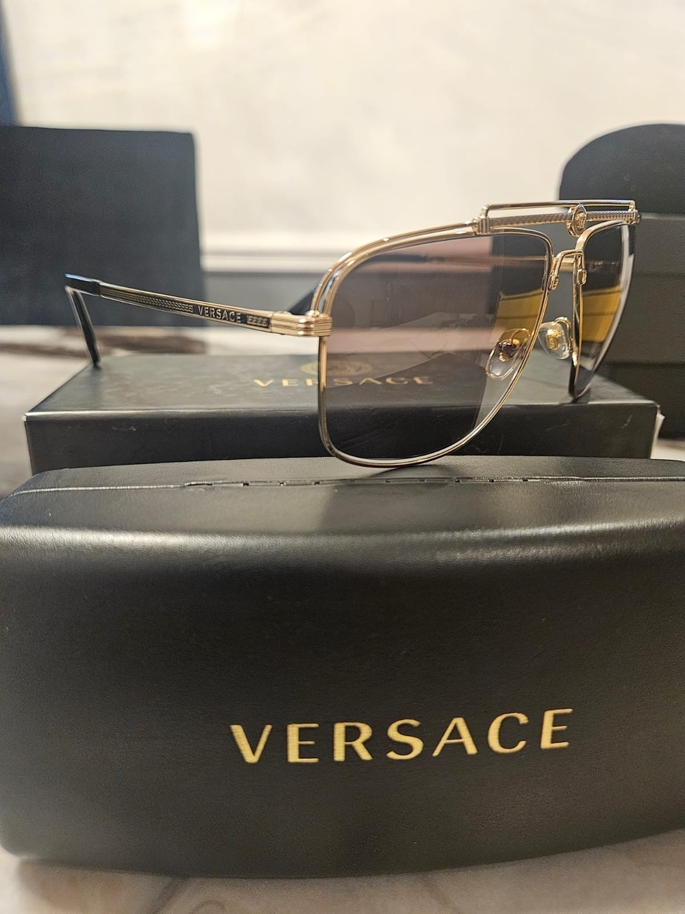 Versace Gold Frame Sunglasses with Brown Gradient Lenses